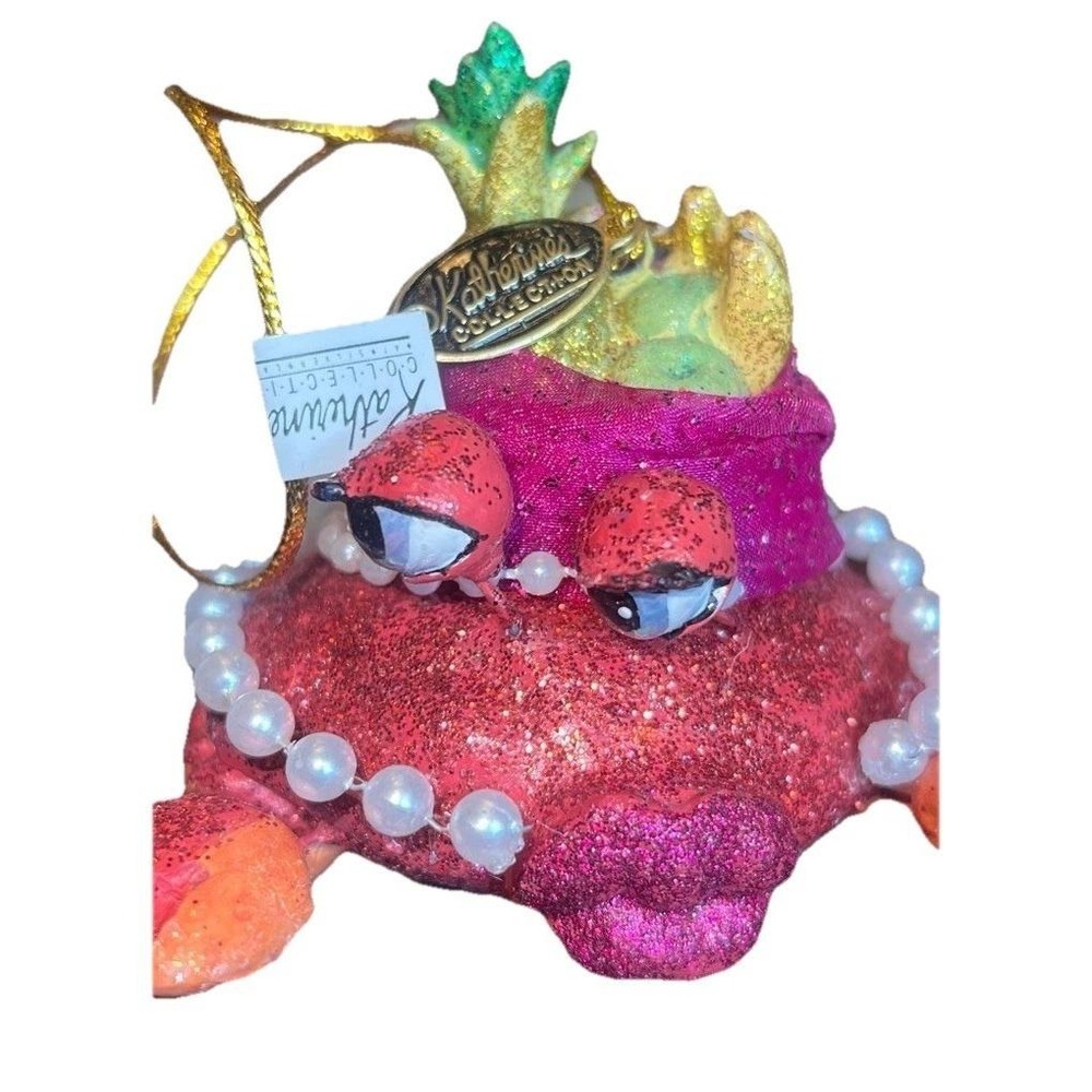 Katherines Collection Crab Ornament Tropical Showgirl Coastal Glitter Lips Dec